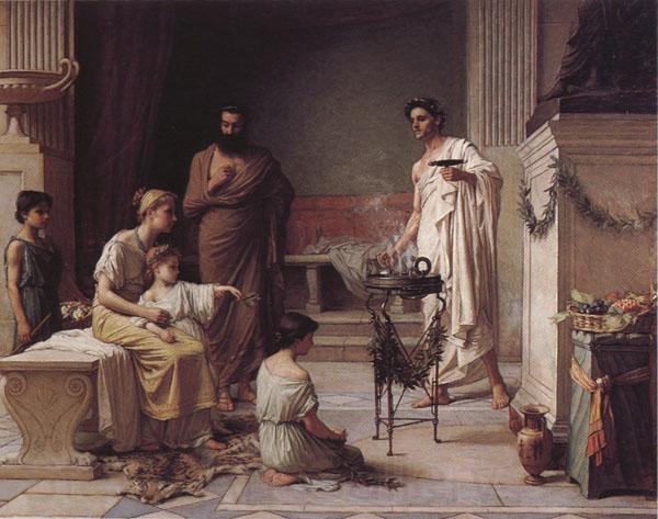 John William Waterhouse A Sick Child Brought into the Temple of Aesculapius Norge oil painting art